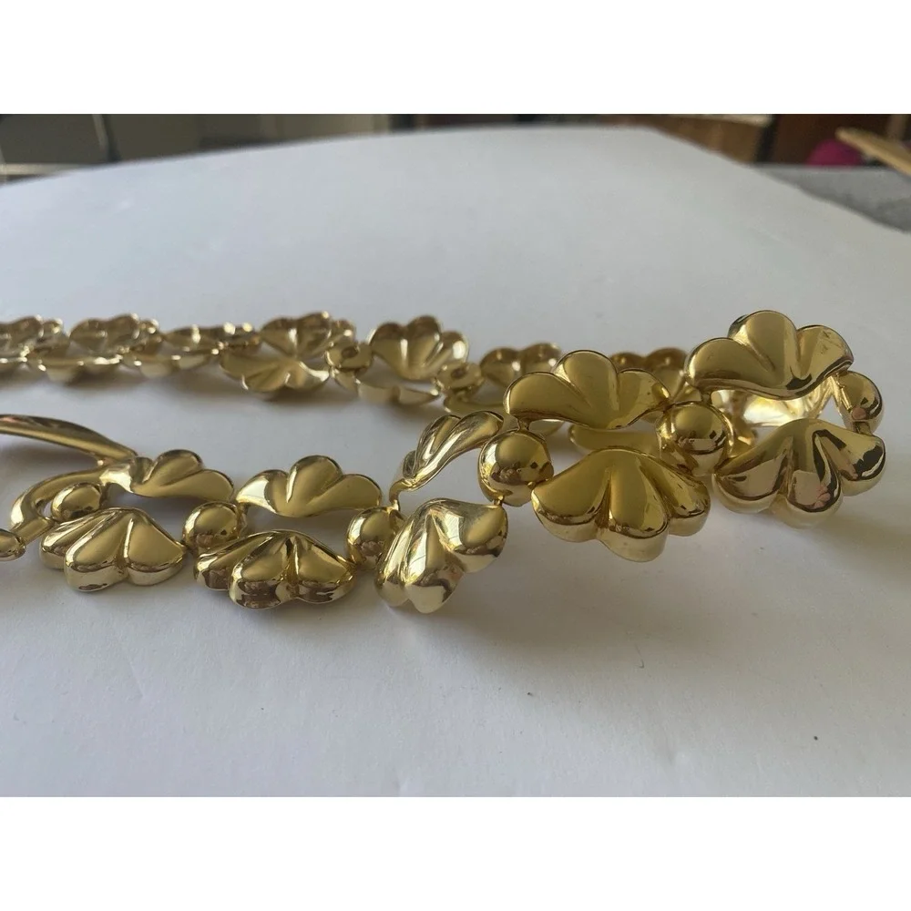 VTG High-Shine Gold Tone Shell Link Chain Belt Statement Scallop Mod Boho 34